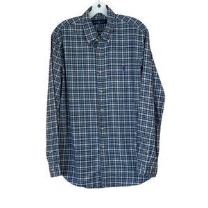 Ralph Lauren Men's Plaid Long Sleeve Collared Shirt Blue Pony Size Large